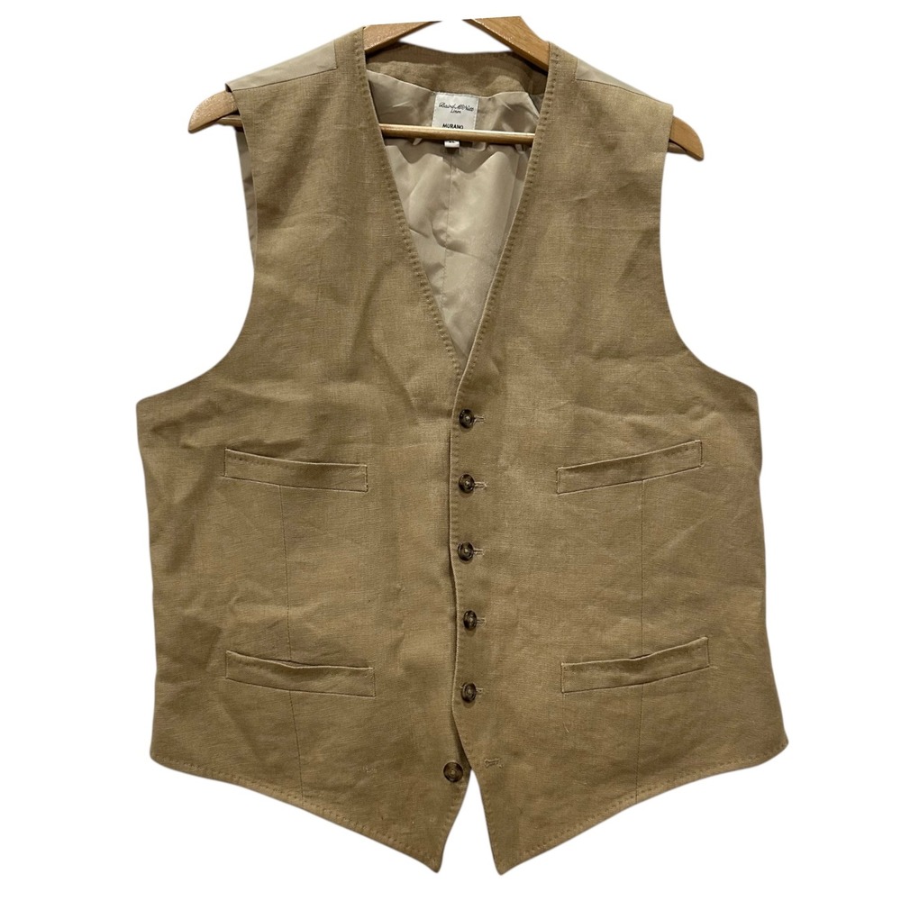 Baird McNutt Murano Irish Linen Vest Mens XL Tan Formal Wedding Waistcoat XL